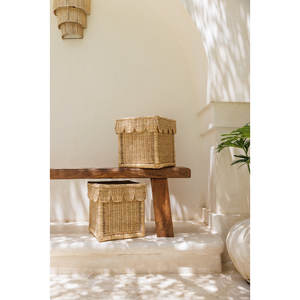 Cubo de ratán de almacenamiento festoneado con tapa decoración del hogar cesta tejida para organización - Product Image 6