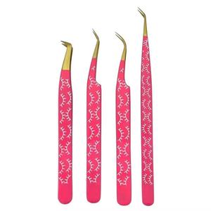 Ensemble de pinces à cils roses avec motif de cils blancs, pointes de précision en acier inoxydable pour l'application des cils - Product Image 6