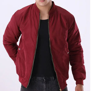 Blouson Bomber Homme Bordeaux Respirant avec Logo Frontal, Fermeture Éclair Décontractée, Col Montant, Coupe Droite, en Polyester, Vêtement d'Extérieur pour l'Automne - Product Image 1