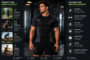 Haut de sport pour homme à manches courtes noir avec empiècements gris, séchage rapide, en Spandex et Polyester - Product Image 3