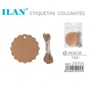 Etichette pendenti Ilan 4x4 cm rotonde con bordo smerlato e cordino per confezioni regalo - Product Image 3