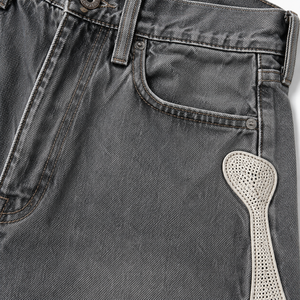 Pantalones Cortos de Mezclilla para Hombre Personalizados, Grises Lavados con Parche de Esqueleto, Estilo Baggy Streetwear, OEM ODM, Venta al por Mayor, Moda - Product Image 6