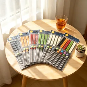 Ensemble de baguettes en acier inoxydable 304, rondes, couleur unie, durables, design minimaliste, pour les fêtes - Product Image 5