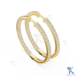 Lab Grown CVD HPHT Diamond Double Row Pave Large <b>Hoop</b> <b>Earrings</b> 14K 18K <b>Solid</b> Gold Fine Women's Wedding & Party Jewelry - Product Image 1