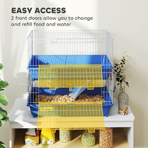 Jaula de 2 niveles para animales pequeños, para cobayas, hurones, chinchillas, con fondo profundo, comedero y bebedero interiores, 2 puertas - Product Image 4
