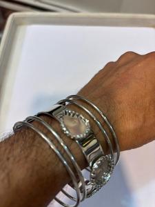 Silver Tone Multi Bangle <b>Bracelet</b> Set with Blank Stone Settings Fashion Jewelry Wholesale - Product Image 4