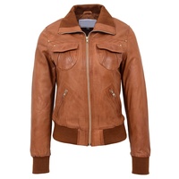 Bomber en cuir beige pour femme, blouson d'hiver classique surdimensionné en peau d'agneau véritable