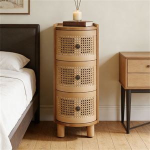 Tavolino da Caffè in Legno con Spazio Contenitore e Design Unico in Rattan, Tavolino Laterale, Tavolino da Divano, Comodino, Cassettiera - Product Image 2