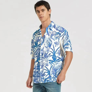 Chemises Aloha Hawaïennes pour Hommes à Motifs Personnalisés en Coton Imprimé, Polyester Respirant, Séchage Rapide, Bleu Été, Vêtements de Plage avec Boutons - Product Image 3