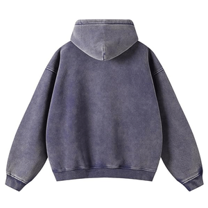 Sweat à capuche zippé pour homme, 100% coton molletonné, bleu marine, haute qualité, coupe oversize, délavé à l'acide, effet soleil délavé, uni, brodé - Product Image 2