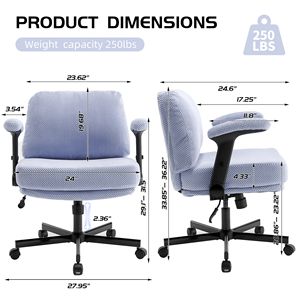 Silla de Oficina con Patas Cruzadas, Brazos Abatibles, Asiento Ancho de Tela Cómoda y Cojín Grueso, Diseño Ajustable con Ruedas - Product Image 3