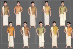Conjunto de Dhoti de Algodón para Niños, Angavastram, Ropa Étnica Tradicional India, para Bodas, Corte Regular, Largo hasta el Tobillo, Sin Arrugas, Estampado Digital - Product Image 3