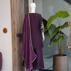 Conjunto de Kurta y Palazzo de Seda Romana Bordada con Lentejuelas y Dupatta Nazmeen para Mujer, Ropa Étnica Festiva - Product Image 1
