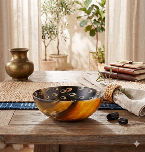 Bol décoratif vintage de luxe en corne de buffle sculptée à la main avec incrustation à pois |   Vaisselle artisanale écologique - Product Image 5