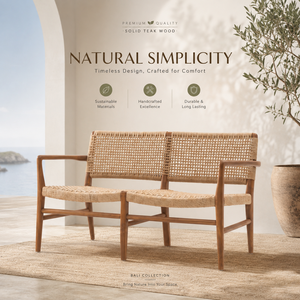 Indonesian OEM Manufacturer Teak Loveseat 2 Seater <b>Bench</b> Woven Cord Seating for Wholesale Hospitality Contract Furniture Supply - Product Image 6