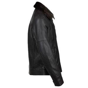 <b>Men's</b> Fashion Genuine Sheepskin Leather <b>Jacket</b> with Stand Collar and Front Logo Dark Brown <b>Fur</b> <b>Lined</b> Winter Christmas Gift - Product Image 5