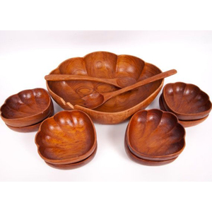 Ensemble de saladiers élégants en bois, grand saladier en bois avec fourchette et cuillère, saladier artisanal en bois pour fruits et salades. - Product Image 3