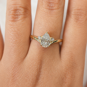 Elegant Pear Cut <b>Moissanite</b> Engagement Ring 14K Plated Yellow Gold Prong Setting Classic Women's <b>Jewelry</b> - Product Image 3