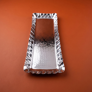 Premium Stainless Steel Platter Chocolate Tray Hand Hammered Texture Fluted Borders Luxury Catering & Hotel Buffet Tableware - Product Image 4
