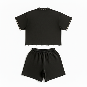 Conjunto de Dos Piezas Unisex Estilo Urbano, Camiseta Negra de Algodón con Estampado de Calavera y Pantalones Cortos con Logotipo MHR, Atuendo Casual de Verano - Product Image 3