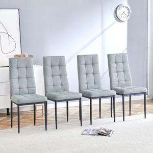 Set elegante sedia da pranzo con Tufted in lino grigio 4 sedie da cucina accentate con gambe in metallo e sedili imbottiti in tessuto - Product Image 1