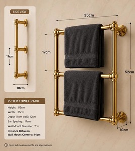 Toallero de Pared de Metal Dorado de 2 Niveles de Lujo para Baño, Hotel y Habitación de Huéspedes, Solución de Almacenamiento Duradera y Elegante para Baño - Product Image 3
