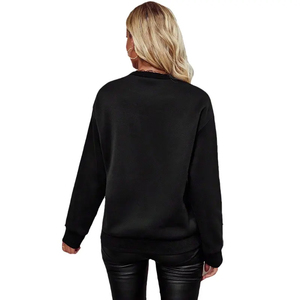 Rhinestones Black Winter 100% Cotton Casual Lined Streetwear Sweatshirt for Women with Drop-shoulder Bow and Front Logo - Product Image 2