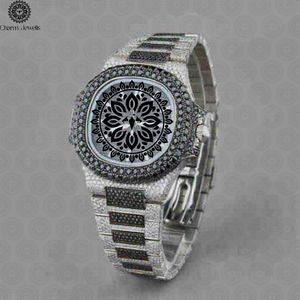 Charm Jewells Luxury Stainless Steel Watch 40mm Dial Black Mandala Pattern <b>Chronograph</b> Mechanical Movement Auto Date Push Button - Product Image 2