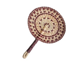 Abanico decorativo de mano, estilo bohemio, en color burdeos y beige, tejido con hierba marina, hecho a mano, tradicional, para el hogar. - Product Image 2