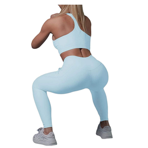 Custom Wholesale Seamless 2-Piece Women's Yoga Set Active Fitness Sports Wear with Solid <b>Pattern</b> <b>Legging</b> Custom Logo - Product Image 5