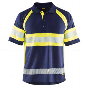 T-shirt de travail haute visibilité respirant et réfléchissant pour hommes, en coton, uniforme de sécurité, rayures orange et bleu marine, personnalisable - Product Image 6