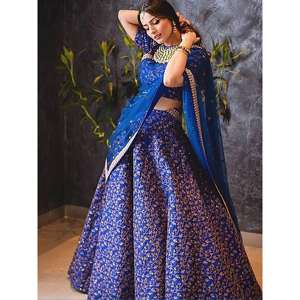 Lehenga seda cruda bordado pesado diseñador color azul elegante - Product Image 1