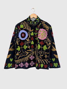 Hand Embroidered Floral Velvet Jacket Full Sleeve Mandarin Collar Plus Size Women'<b>s</b> Prairie Chic Autumn Wear - Product Image 1
