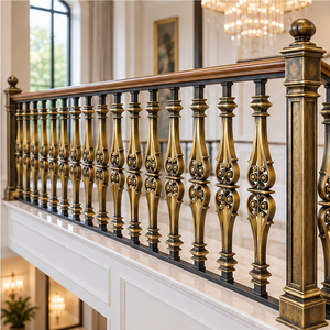Rampe d'escalier ornementale en bronze sculpté avec balustres ajourés en forme de goutte d'eau pour villas, hôtels et grands intérieurs - Product Image 1