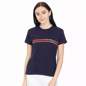 T-shirt col rond en coton et Polyester pour femme, vêtement décontracté de haute qualité, couleur bleue - Product Image 1