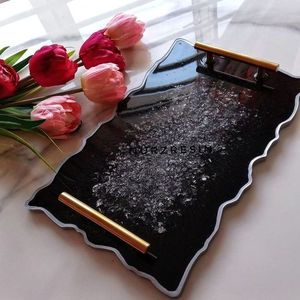 Luxury Handmade <b>Epoxy</b> Resin Serving Tray with Gold Handles Decorative <b>Coffee</b> <b>Table</b> Tray for Kitchen Home Dcor - Product Image 1