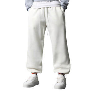 <b>Men's</b> <b>White</b> Fleece Sweatpants Elastic Waist Drawstring Closure Casual Loose Fit Midweight Knitted Pants Autumn Style - Product Image 1