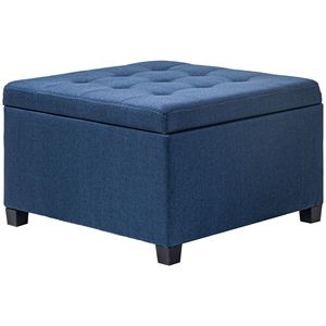 Round Blue Button Tufted <b>Storage</b> Ottoman <b>Stool</b> Flip Top Bench for Living Room Entryway Bedroom - Product Image 1