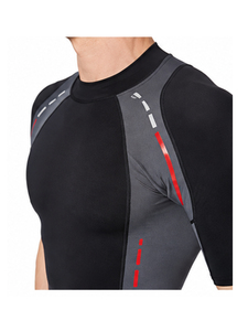 Haut de bain à manches courtes pour homme, personnalisé avec logo, de qualité supérieure, à blocs de couleur, séchage rapide, noir, gris, rouge, écologique - Product Image 6