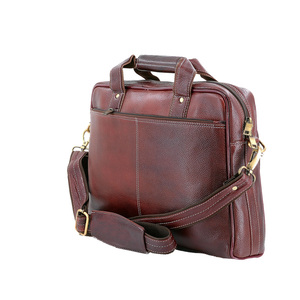 Sac pour ordinateur portable en cuir véritable, mallette d'affaires haut de gamme avec compartiment rembourré pour ordinateur portable, bandoulière réglable, plusieurs compartiments de rangement - Product Image 2