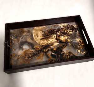 Bandeja de Servir de Madera Esmaltada: Diseño de Cisne Grabado en Oro, Bandeja de Servir de Alta Calidad para Restaurante, Bandeja de Cocina Rústica Esmaltada - Product Image 3