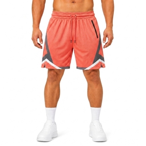 Men's Coral Geometric Mesh Shorts Quick Dry Drawstring Sporty <b>Athletic</b> Training Gym Wear with Zipper Pockets - Product Image 1
