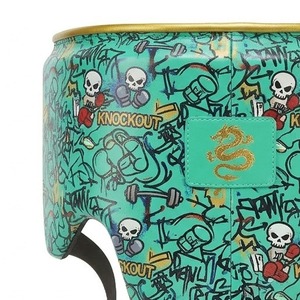 Protector Inguinal de Boxeo de PU Verde con Estampado de Calavera Graffiti, Ligero, Cómodo y Duradero, Equipo de Protección para Entrenamiento - Product Image 1