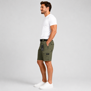 Short cargo uni olive pour homme Webson, taille mi-haute élastique, respirant, style décontracté urbain, 100 % coton - Product Image 5