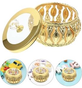 Decorative Jewelry <b>Box</b> with Crystal Knob Gold Metal Filigree Round Glass Storage <b>Box</b> for Rings <b>Earrings</b> Trinkets Vanity - Product Image 3