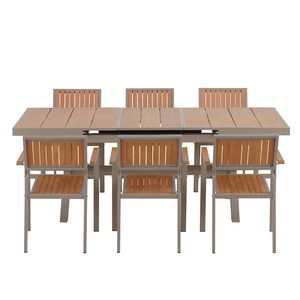 Set da Pranzo per Esterni U_Style Flessibile e Pratico, Include Sei Sedie e un Tavolo Estensibile da 62.9-82.6 Pollici per Uso in Giardino - Product Image 6