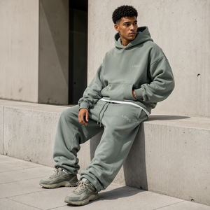 Conjunto de Sudadera con Capucha Oversize y Pantalones de Chándal Lisos Sin Logotipo, de Felpa de Algodón de Alto Gramaje, con Bolsillos Laterales y Cintura Acanalada, Venta al por Mayor, Resistente a la Intemperie - Product Image 2