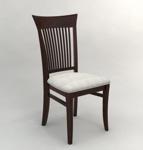 Chaise de salle à manger en bois massif avec assise rembourrée et dossier à lattes, chaise latérale en bois brun pour salle à manger et hôtel - Product Image 1
