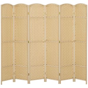 Handcrafted 6-Panel 5.6FT Tall Wood <b>Folding</b> Room Divider <b>Screen</b> Beige Freestanding Privacy Partition for Home Office - Product Image 1