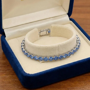 Pulsera de tenis de diamantes cultivados en laboratorio de 11 quilates, azules de corte elegante, de 7 pulgadas, en oro blanco de 14K con baño de rodio, claridad VS, 4mm, regalo para mujer, fiesta - Product Image 4